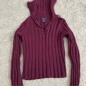 Abercrombie & Fitch Maroon Tie Lace Up Wool Thick Knit Sweater Large